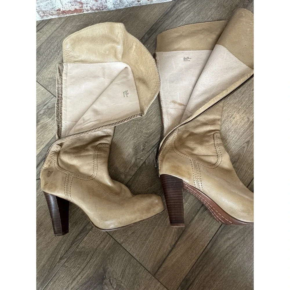 Fyre Miranda Knee High‎ Heeled Boots Size 7.5 In Camel Tan